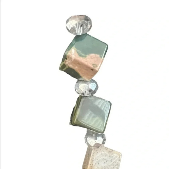 Agate Green Square  Statement Necklace Key West 22” - Picture 2 of 5